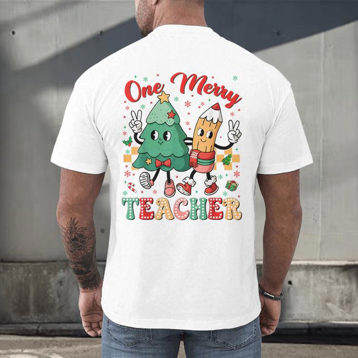 One Merry Teacher Groovy Christmas Tree Pjs Xmas Teacher Men's Back Print T-Shirt, gift for family, gift for coworker One Merry Teacher Groovy Christmas Tree Pjs Xmas Teacher Men's Back Print T-Shirt, gift for family, gift for coworker