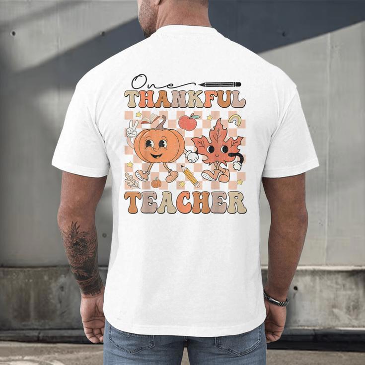 One Thankful Teacher Thanksgiving Groovy Fall Autumn Teacher Men's Back Print T-Shirt, gift for family, gift for coworker One Thankful Teacher Thanksgiving Groovy Fall Autumn Teacher Men's Back Print T-Shirt, gift for family, gift for coworker