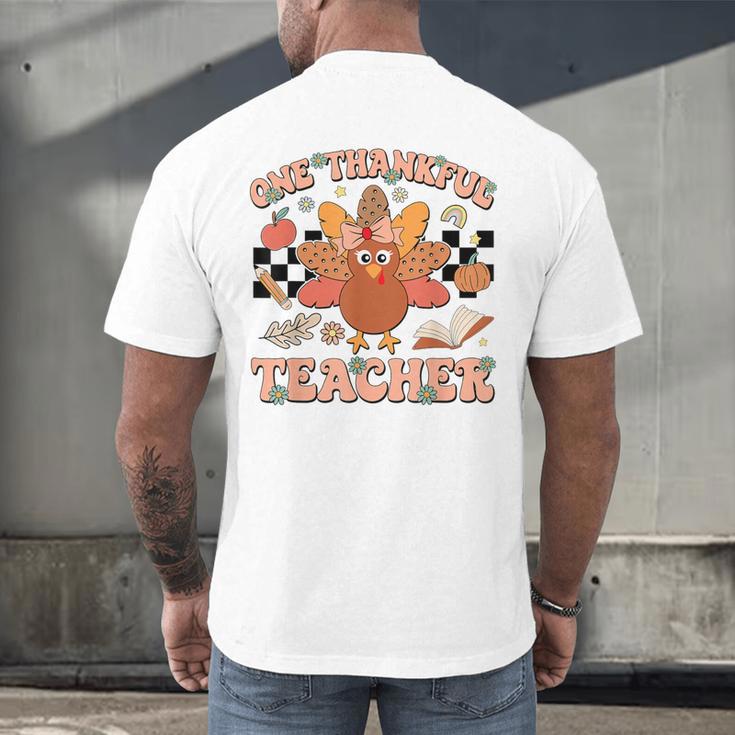 One Thankful Teacher Thanksgiving Retro Groovy Fall Teachers Men's Back Print T-Shirt, gift for family, gift for coworker One Thankful Teacher Thanksgiving Retro Groovy Fall Teachers Men's Back Print T-Shirt, gift for family, gift for coworker