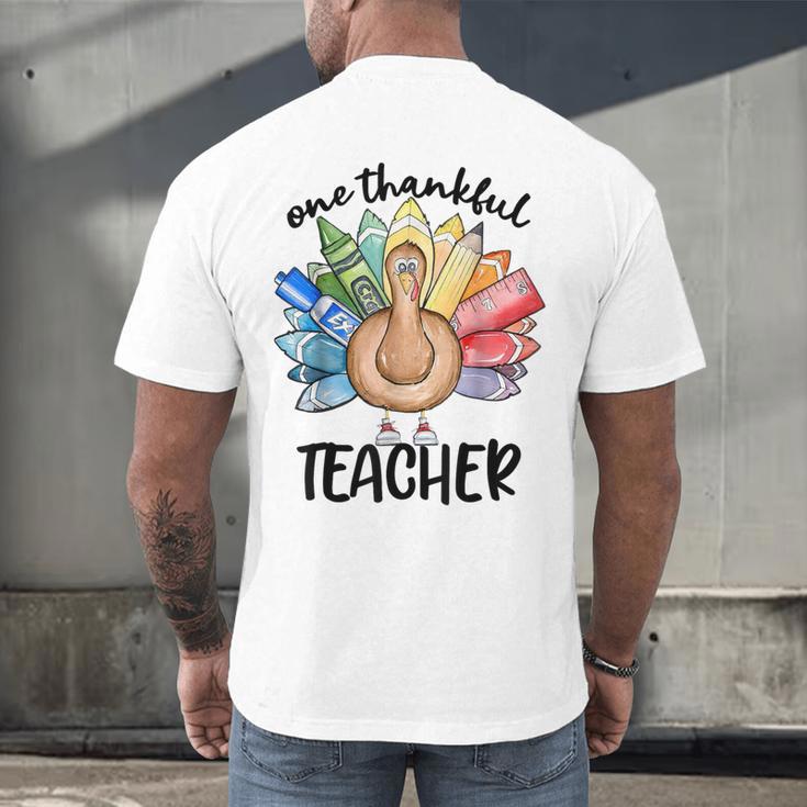 One Thankful Teacher Turkey Pencil Thanksgiving Teachers Men's Back Print T-Shirt, gift for family, gift for coworker