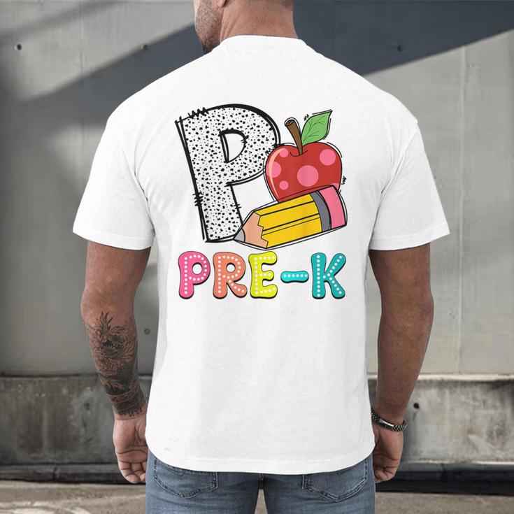 P Is For Pre-K Teacher Pencil Apple Back To School Men's Back Print T-Shirt, gift for family, gift for coworker P Is For Pre-K Teacher Pencil Apple Back To School Men's Back Print T-Shirt, gift for family, gift for coworker