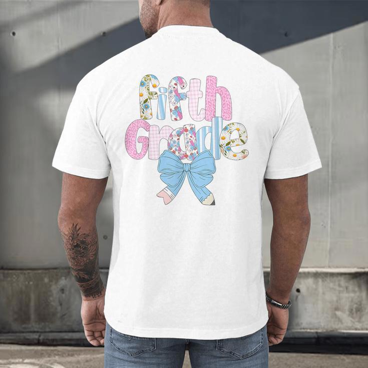 Preppy Fifth Grade Teacher Blue Floral Coquette Pencil Bow Men's Back Print T-Shirt, gift for family, gift for coworker Preppy Fifth Grade Teacher Blue Floral Coquette Pencil Bow Men's Back Print T-Shirt, gift for family, gift for coworker