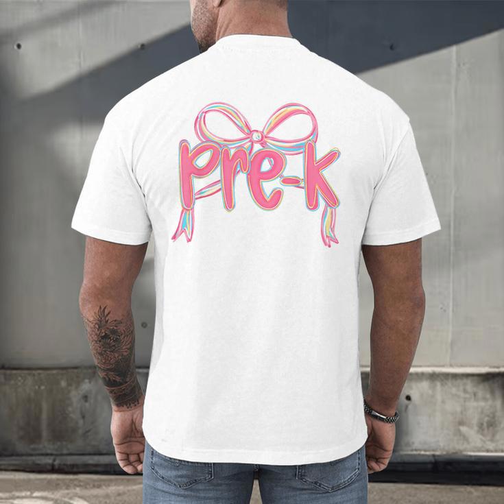 Preppy Pre k Back To School Pre-k Teachers Girls Cute Bow Men's Back Print T-Shirt, gift for family, gift for coworker Preppy Pre k Back To School Pre-k Teachers Girls Cute Bow Men's Back Print T-Shirt, gift for family, gift for coworker