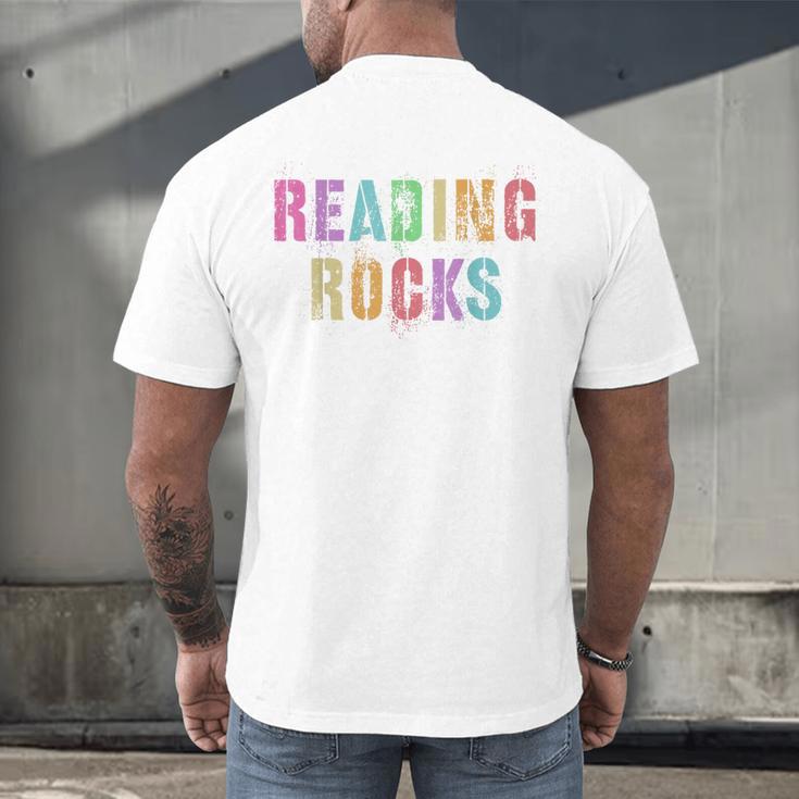 READING ROCKS English Teacher ELA ABCD Read Star Kinder Men's Back Print T-Shirt, gift for family, gift for coworker READING ROCKS English Teacher ELA ABCD Read Star Kinder Men's Back Print T-Shirt, gift for family, gift for coworker