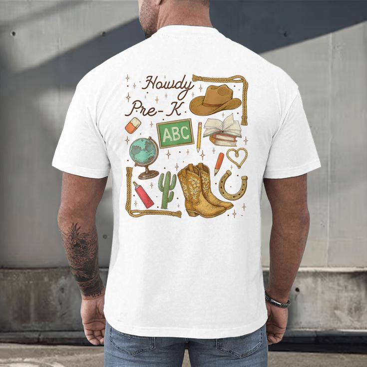 Retro Howdy Pre-K Back To School Western Teacher Men's Back Print T-Shirt, gift for family, gift for coworker Retro Howdy Pre-K Back To School Western Teacher Men's Back Print T-Shirt, gift for family, gift for coworker