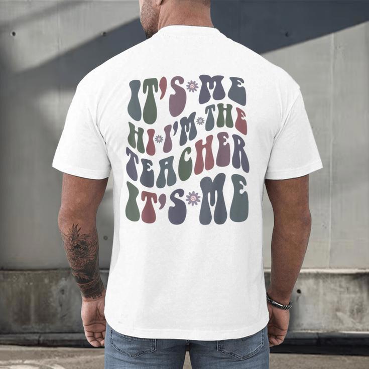 Retro IT'S ME Hi I'm The TEACHER Groovy Testing Squad Pink Men's Back Print T-Shirt, gift for family, gift for coworker