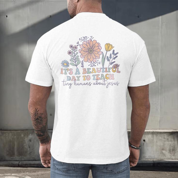 Retro I Teach Tiny Humans About Jesus Christian Teacher Men's Back Print T-Shirt, gift for family, gift for coworker Retro I Teach Tiny Humans About Jesus Christian Teacher Men's Back Print T-Shirt, gift for family, gift for coworker