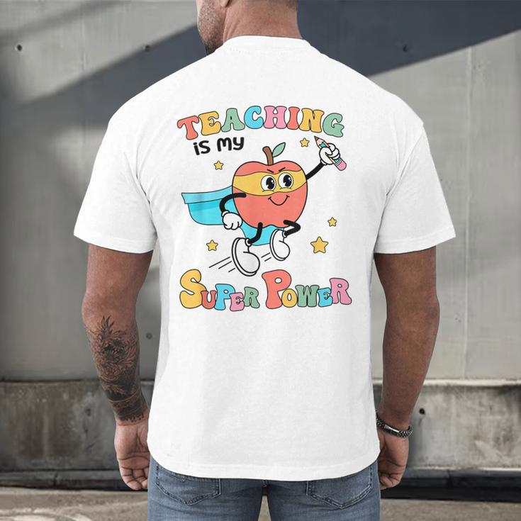 Retro Teaching Is My Superpower Apple Teacher Appreciation Men's Back Print T-Shirt, gift for family, gift for coworker Retro Teaching Is My Superpower Apple Teacher Appreciation Men's Back Print T-Shirt, gift for family, gift for coworker