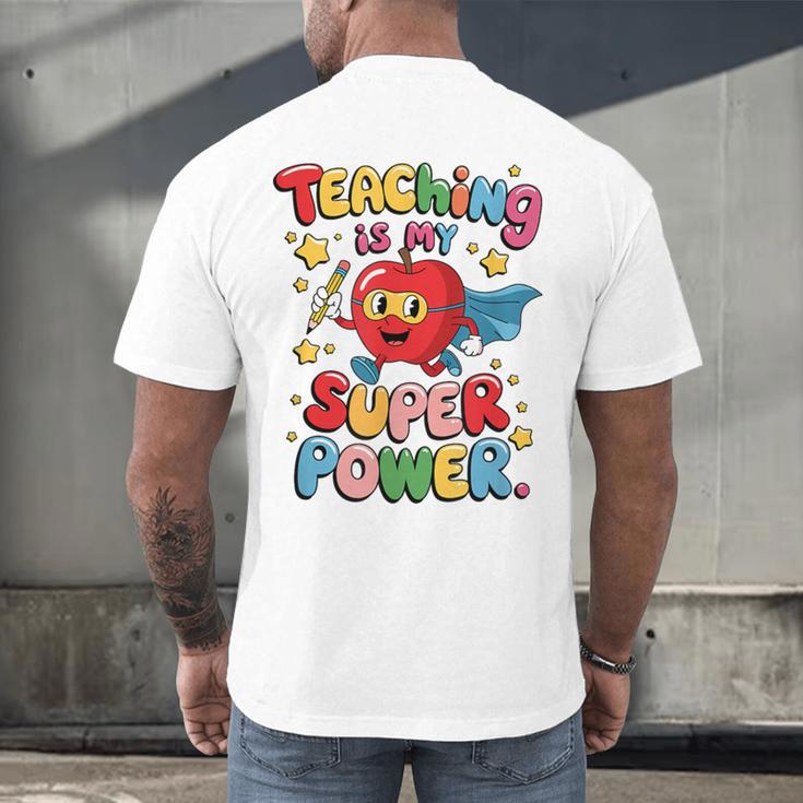 Retro Teaching Is My Superpower Apple Teacher Appreciation Men's Back Print T-Shirt, gift for family, gift for coworker Retro Teaching Is My Superpower Apple Teacher Appreciation Men's Back Print T-Shirt, gift for family, gift for coworker