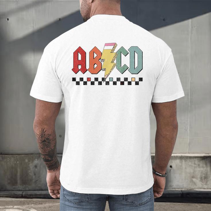 Rock Abcd Back To School Abcd Preschool Teacher Appreciation Men's Back Print T-Shirt, gift for family, gift for coworker Rock Abcd Back To School Abcd Preschool Teacher Appreciation Men's Back Print T-Shirt, gift for family, gift for coworker