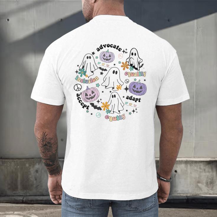 Special Education Teacher Halloween Pumpkin Ghost Inclusion Men's Back Print T-Shirt, gift for family, gift for coworker