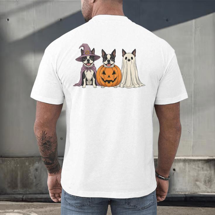 Spooky Ghost Boston Terrier Pumpkin Halloween Dog Lover Men's Back Print T-Shirt, gift for family, gift for coworker