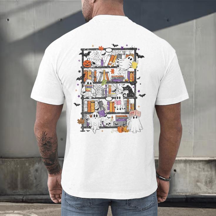 Teacher Library Ghost Reading Book Halloween Cat Men's Back Print T-Shirt, gift for family, gift for coworker Teacher Library Ghost Reading Book Halloween Cat Men's Back Print T-Shirt, gift for family, gift for coworker