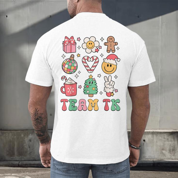 Team TK Teacher Christmas Groovy Smile Face Girl Boy Kid TK Men's Back Print T-Shirt, gift for family, gift for coworker Team TK Teacher Christmas Groovy Smile Face Girl Boy Kid TK Men's Back Print T-Shirt, gift for family, gift for coworker