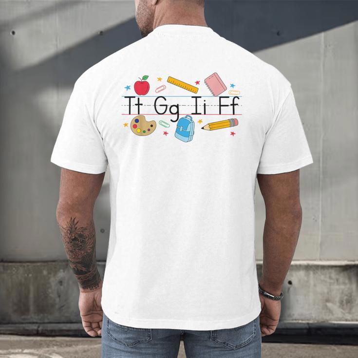 TGIF Teacher Alphabet Kindergarten Teacher Appreciation Men's Back Print T-Shirt, gift for family, gift for coworker