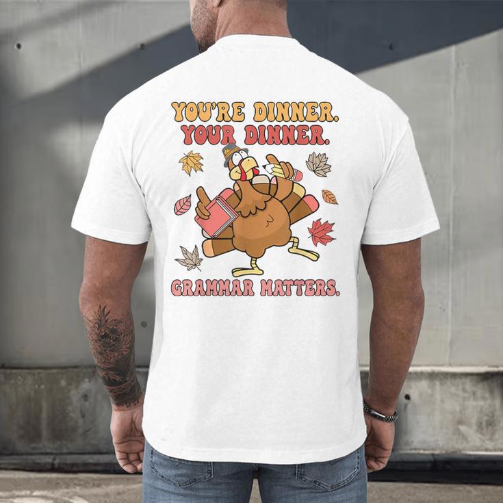 Thanksgiving Grammar Thankful English Teacher Fall Turkey Men's Back Print T-Shirt, gift for family, gift for coworker Thanksgiving Grammar Thankful English Teacher Fall Turkey Men's Back Print T-Shirt, gift for family, gift for coworker
