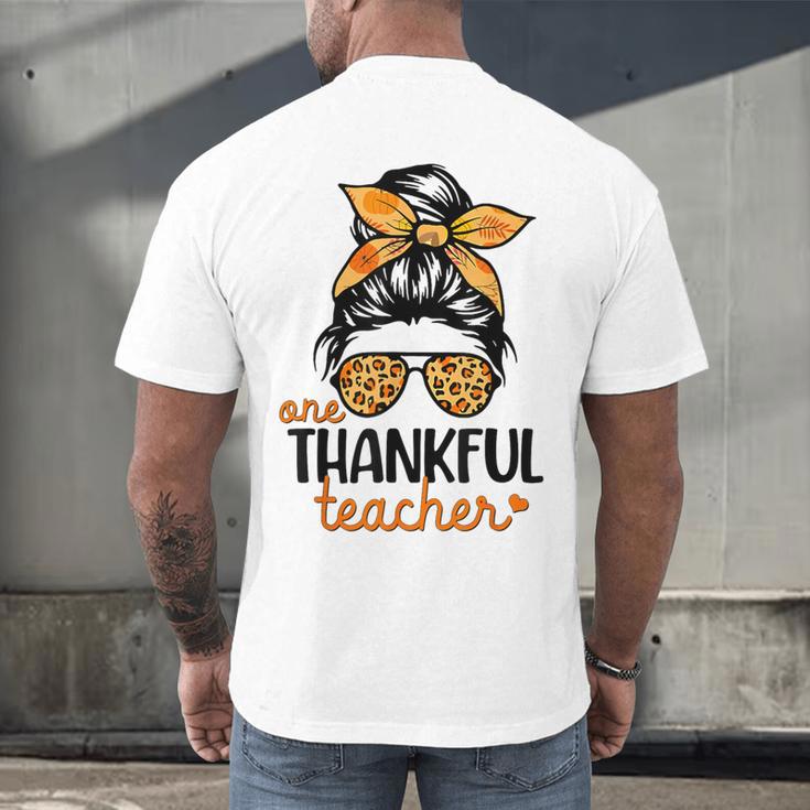 Thanksgiving Shirt Teacher Women Messy Bun Thankful Teacher Men's Back Print T-Shirt, gift for family, gift for coworker Thanksgiving Shirt Teacher Women Messy Bun Thankful Teacher Men's Back Print T-Shirt, gift for family, gift for coworker