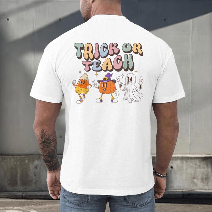 Trick Or Teach Candy Corn Pumpkin Ghost Teacher Men's Back Print T-Shirt, gift for family, gift for coworker