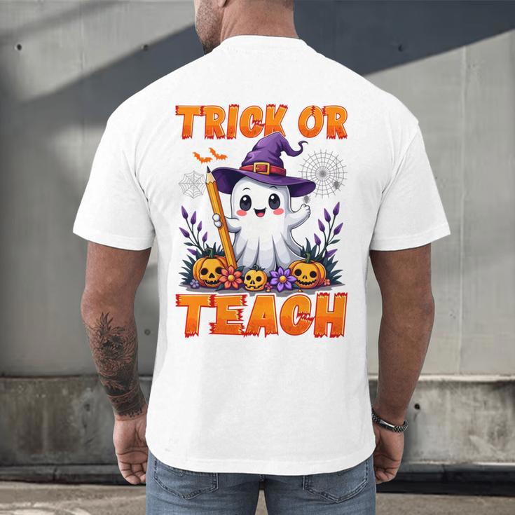 Trick Or Teach Teacher Halloween Ghost Pencil Floral Men's Back Print T-Shirt, gift for family, gift for coworker