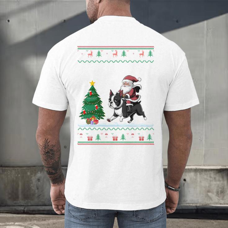 Ugly Christmas Tree Lights Xmas Santa Riding Boston Terrier Men's Back Print T-Shirt, gift for family, gift for coworker