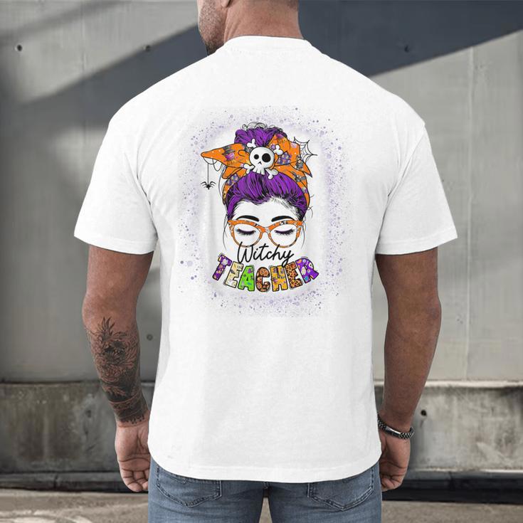 Witchy Teacher Halloween Messy Bun Teacher Bleached Men's Back Print T-Shirt, gift for family, gift for coworker Witchy Teacher Halloween Messy Bun Teacher Bleached Men's Back Print T-Shirt, gift for family, gift for coworker