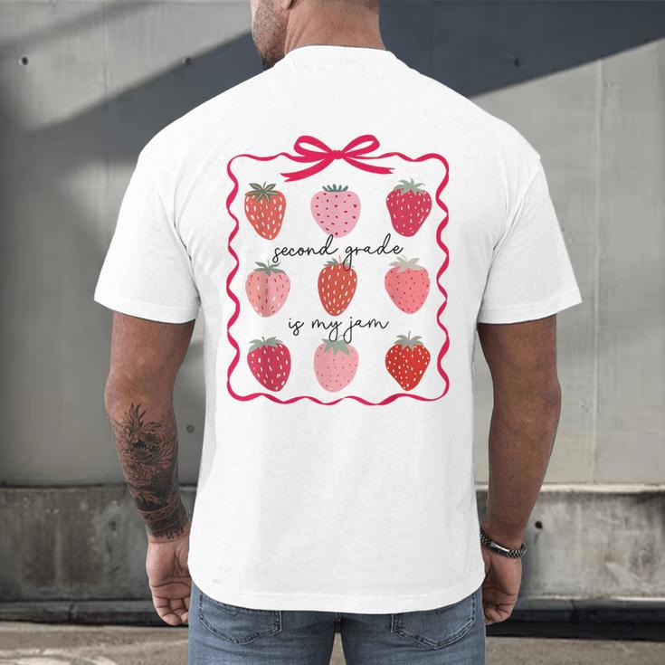 Women Second Grade Is My Jam Strawberry First Kids Teacher Men's Back Print T-Shirt, gift for family, gift for coworker Women Second Grade Is My Jam Strawberry First Kids Teacher Men's Back Print T-Shirt, gift for family, gift for coworker
