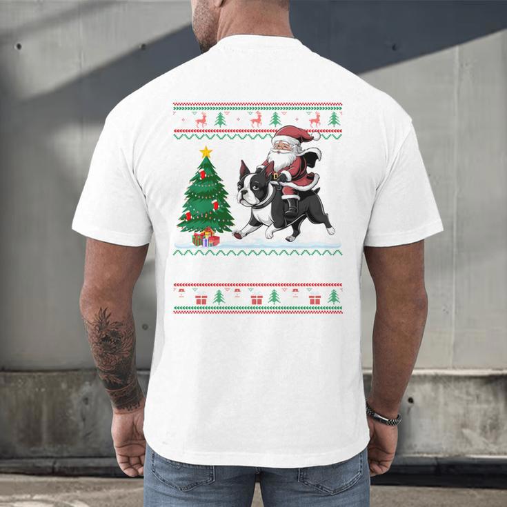 Xmas Tree Lighting Santa Riding Boston Terrier Christmas Men's Back Print T-Shirt, gift for family, gift for coworker