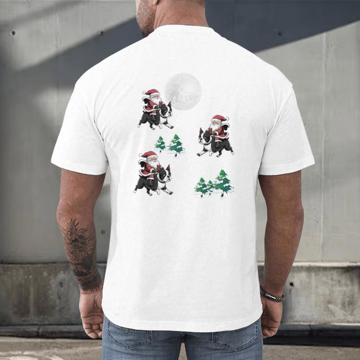 Xmas Tree Santa Riding Boston Terrier Christmas Men's Back Print T-Shirt, gift for family, gift for coworker