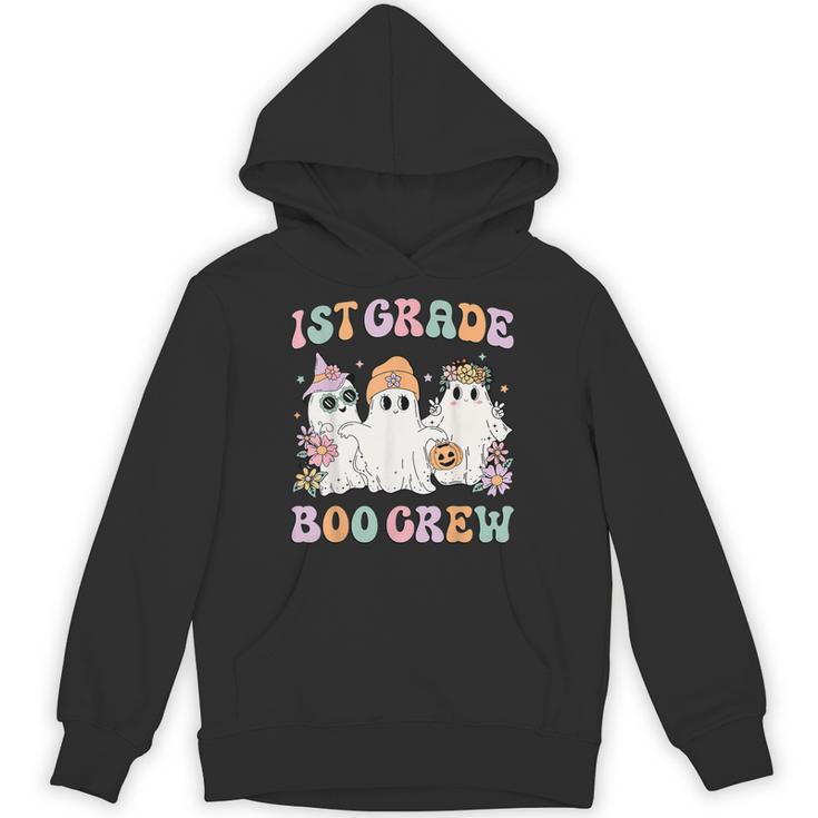 1st Grade Boo Crew Groovy Halloween Floral Ghost Kid Teacher Unisex Hoodie