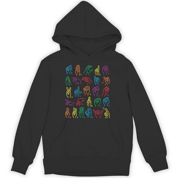 ABC Sign Language Chart Teacher Hand Letter Alphabet ASL Unisex Hoodie