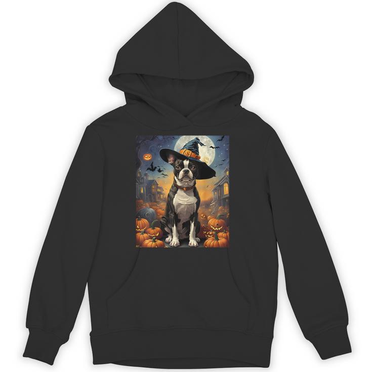 Aesthetic Halloween Boston Terrier Dog Witch Pumpkin For Men Women Kids Unisex Hoodie