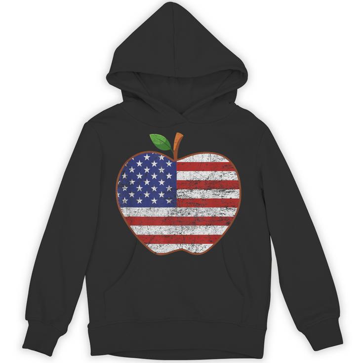 American Flag Teachers Students Apple 4th Of July Vintage Unisex Hoodie
