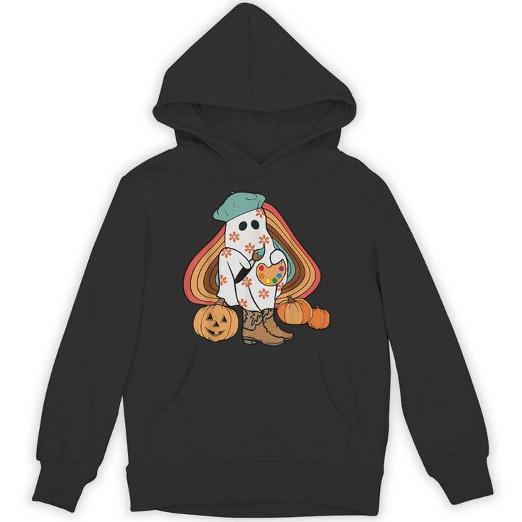 Art Teacher Painting Brushes Retro Pumpkin Ghost Artist Unisex Hoodie