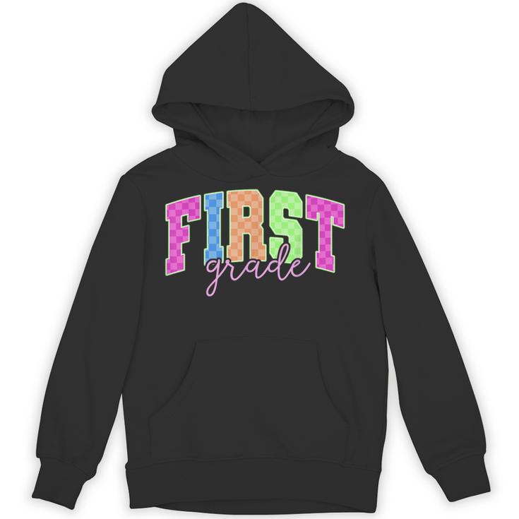 Back To School Neon Checkered First Grade Colorful Teacher Unisex Hoodie