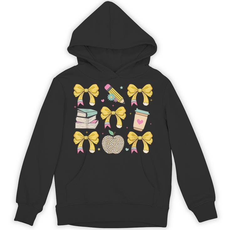 Back To School Yellow Bows Book Coffee Leopard Apple Teacher Unisex Hoodie