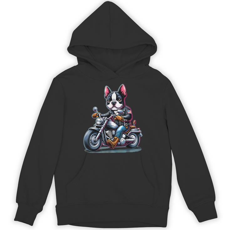Biker Boston Terrier Dog Riding Motorbike Unisex Hoodie