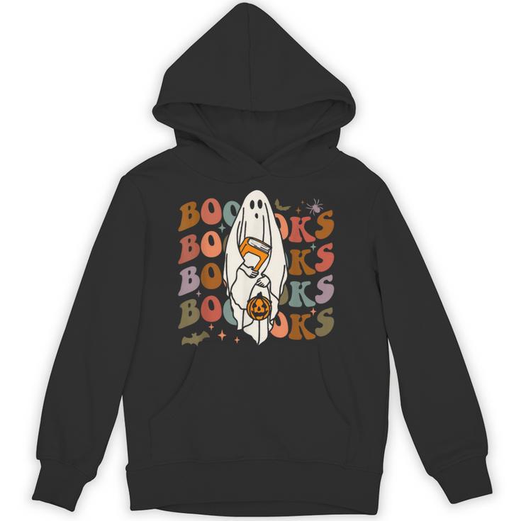 Booooks Ghost Halloween Groovy Vintage Teacher Book Reading Unisex Hoodie