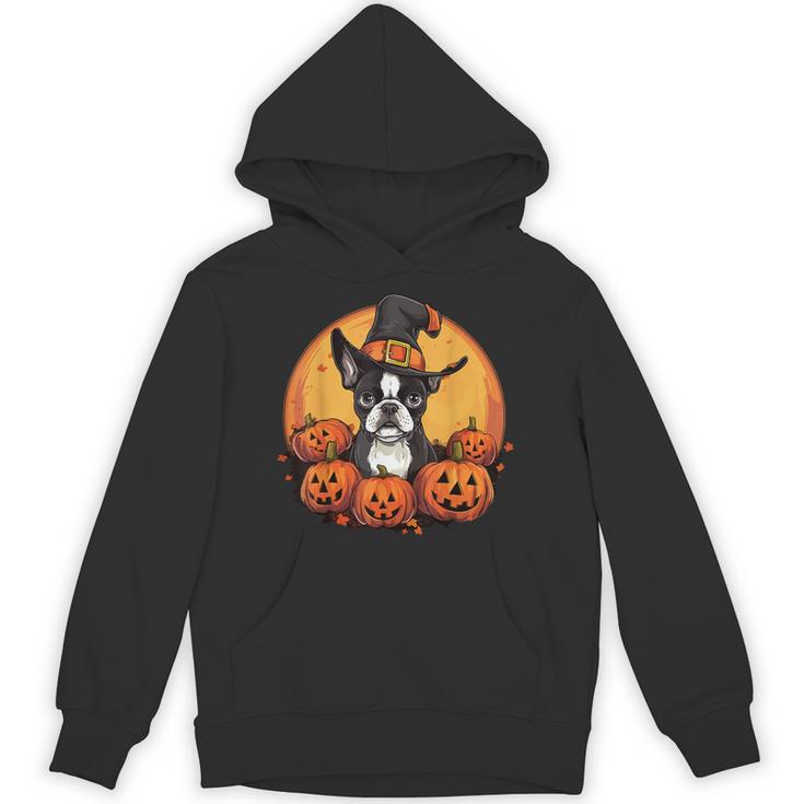 Boston Terrier Bostie Dog Breed Pet Halloween Pumpkins Unisex Hoodie