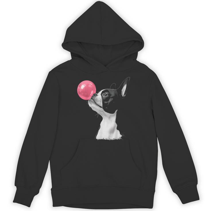 Boston Terrier Dog Blowing Chewing Bubble Gum Pink Unisex Hoodie