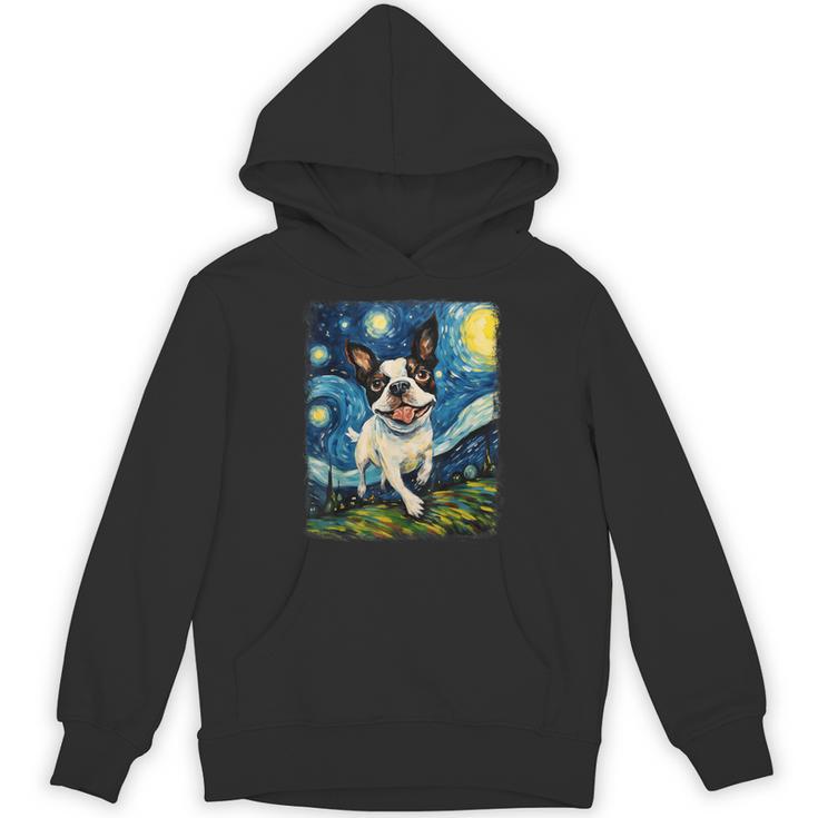 Boston Terrier Dog Starry Night Painting Unisex Hoodie