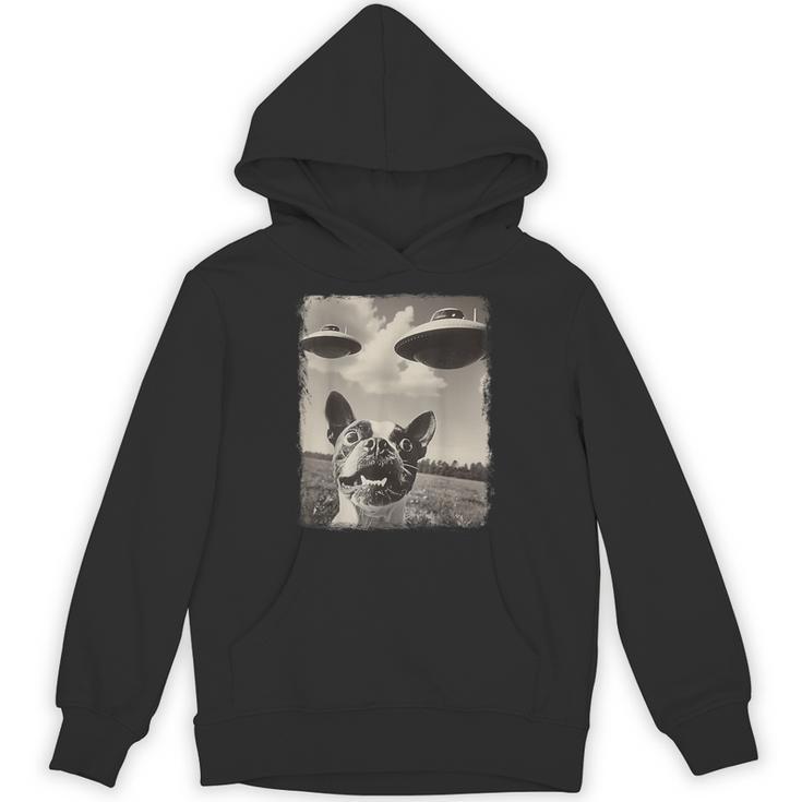 Boston Terrier Dog UFO Alien Extraterrestrial Selfie Unisex Hoodie