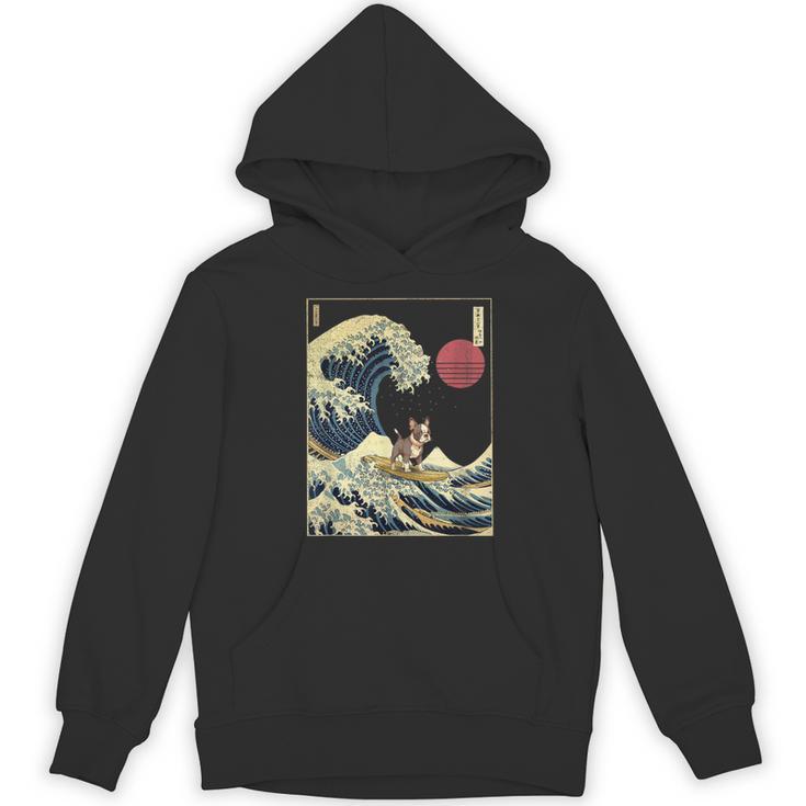 Boston Terrier Japanese Kanagawa Wave Surf Dog Unisex Hoodie