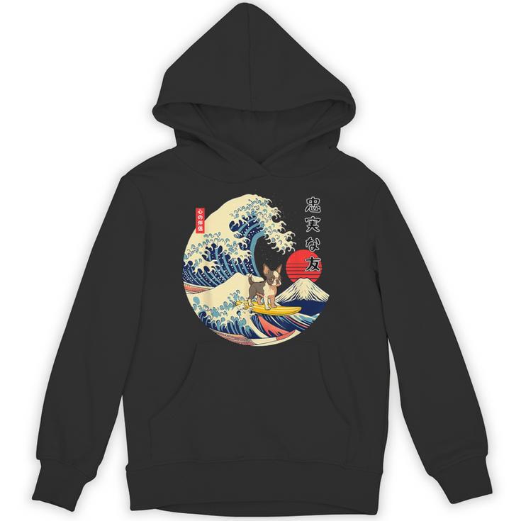 Boston Terrier Japanese Kanagawa Wave Surf Loyal Dog Men Women Kids Unisex Hoodie