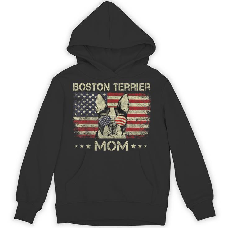 Boston Terrier Mom Dog Lovers American Flag 4th Of July Unisex Hoodie
