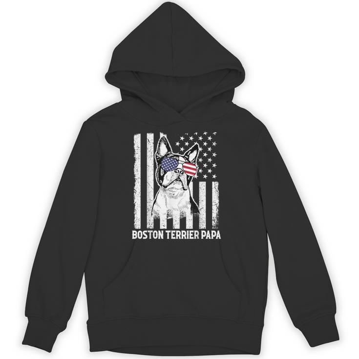 Boston Terrier Papa Cool Dog Lover USA American Flag Men Women Unisex Hoodie