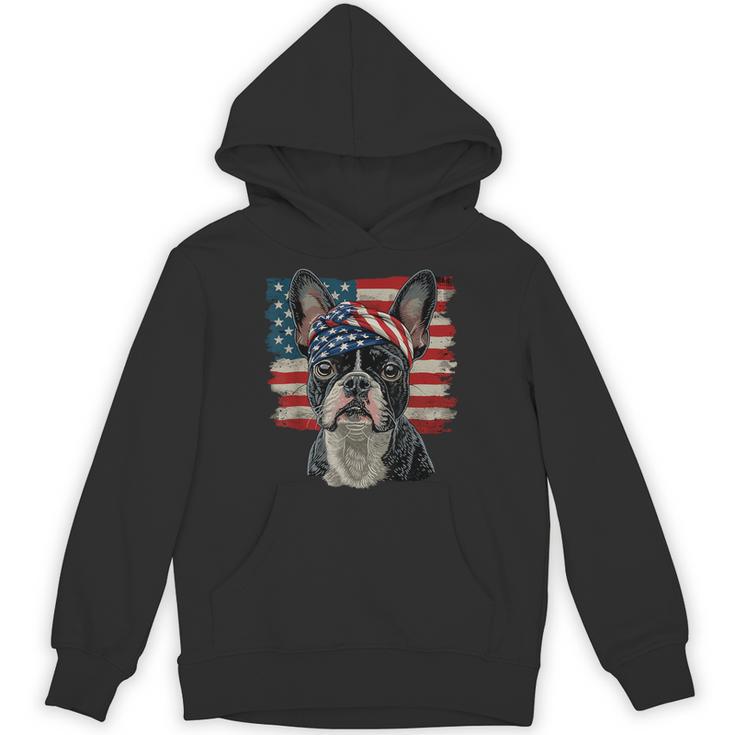 Boston Terrier Patriotic 4th Of July USA American Flag Unisex Hoodie