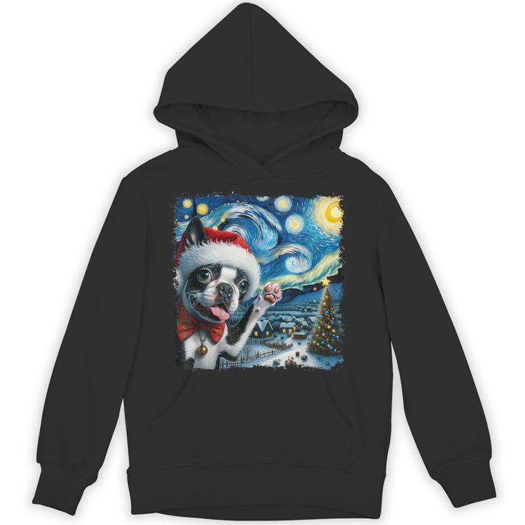 Boston Terrier Santa Starry Night Van Gogh Christmas Dog Men Women Kids Unisex Hoodie