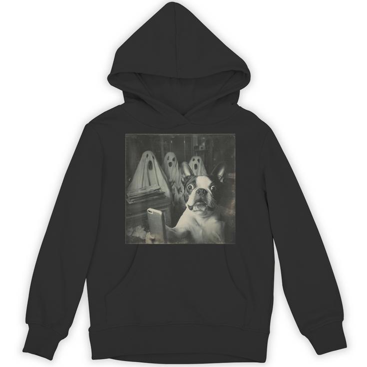 Boston Terrier Selfie With Ghosts Halloween Dog Lover Unisex Hoodie