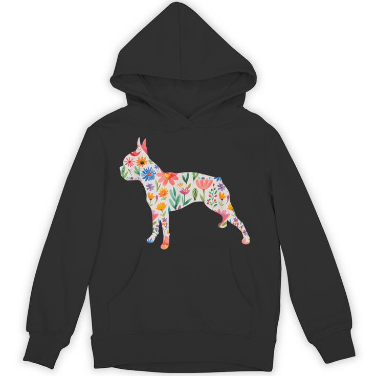 Boston Terrier Watercolor Flowers Unisex Hoodie