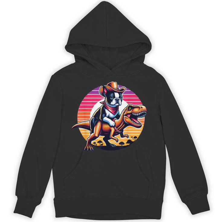 Boston Terrier Wearing A Cowboy Hat On T-Rex Unisex Hoodie